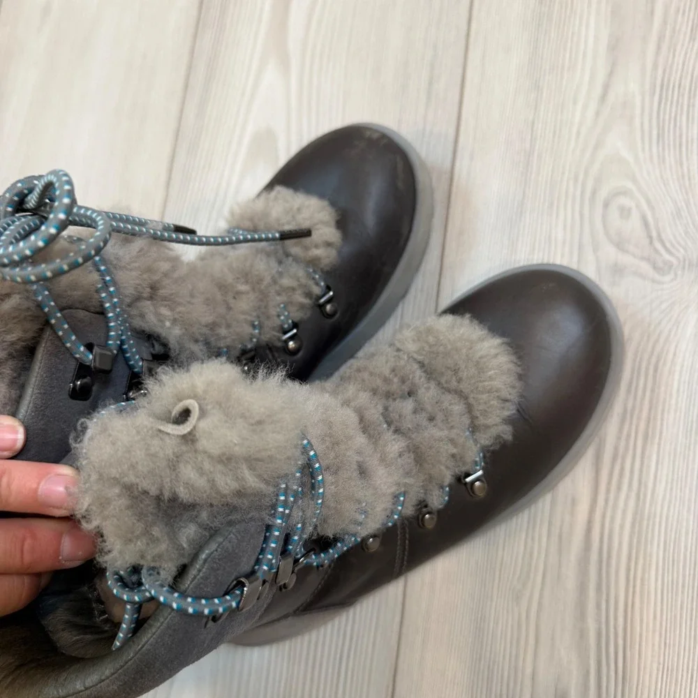 UGG Viki Waterproof Classic Boots for Woman 6 Gray Leather Suede Vibram